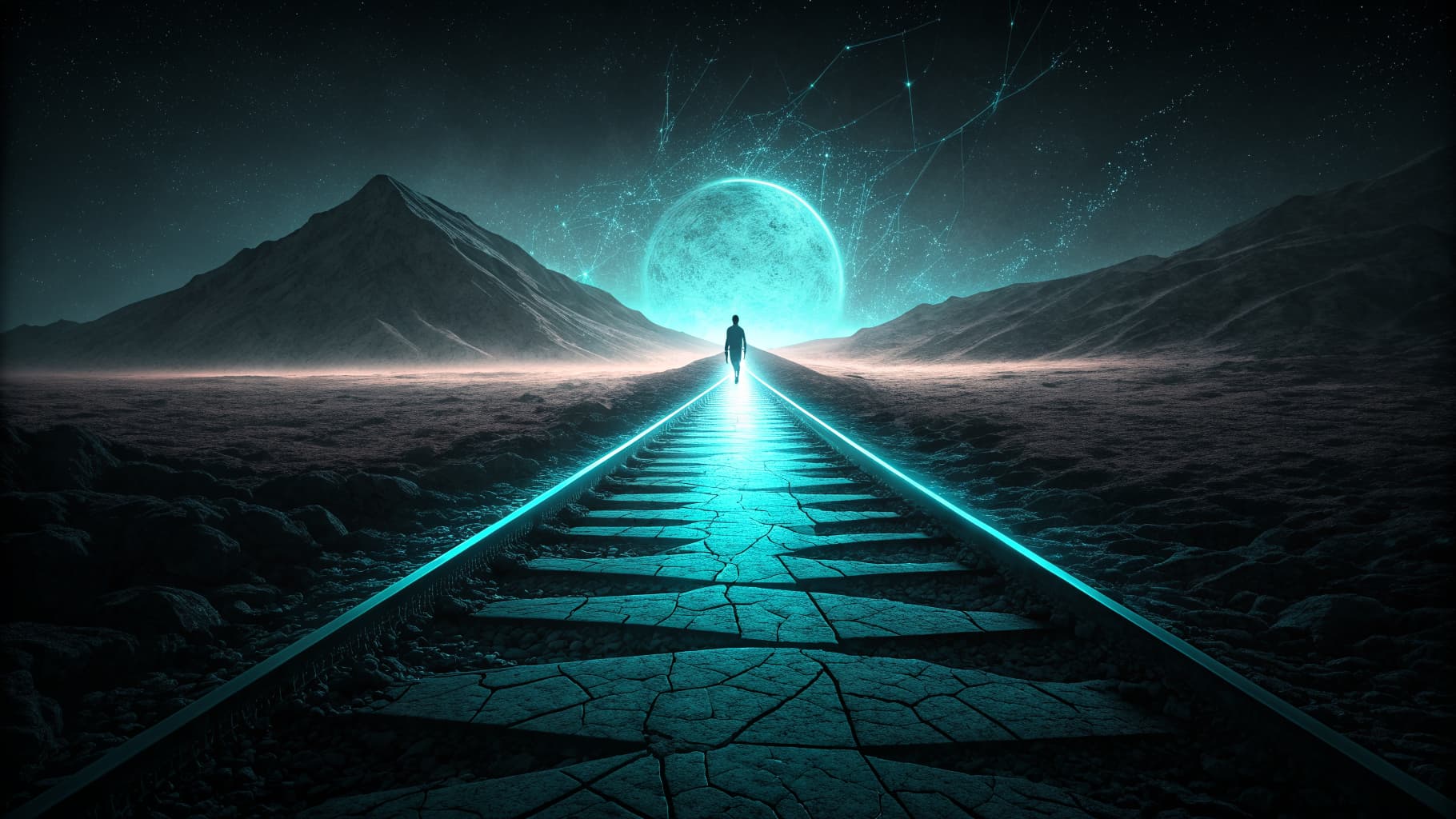Abstract cyan ramp rising through darkness, symbolizing a gradual climb toward a polished standard