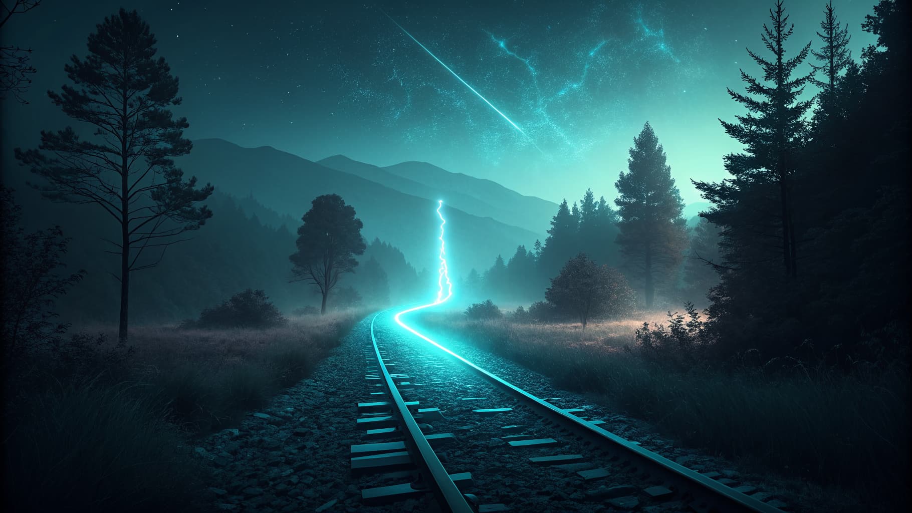 An electric-cyan beam of light extending forward through darkness, suggesting reputation preceding a meeting