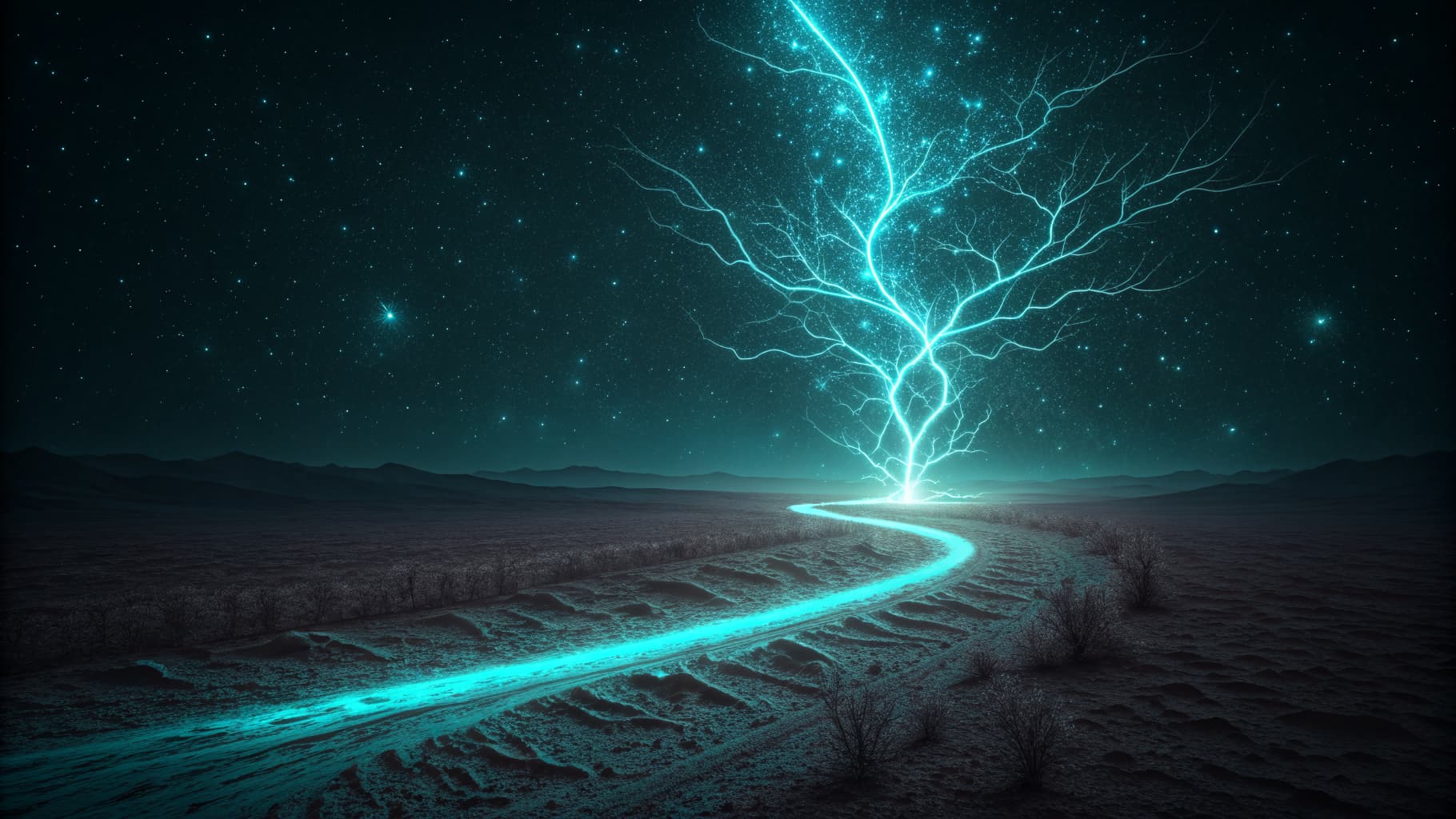 Abstract cyan light paths converging on dark background, representing a buyer's research narrowing to one choice